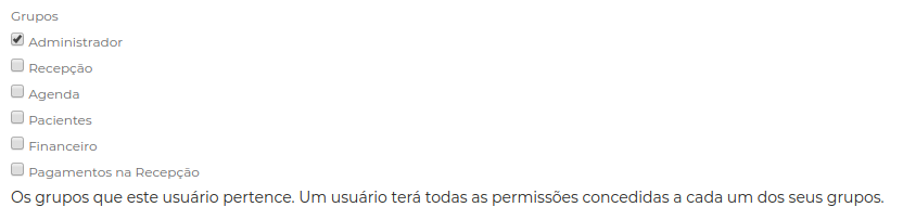 Um retângulo branco com os selects para grupos