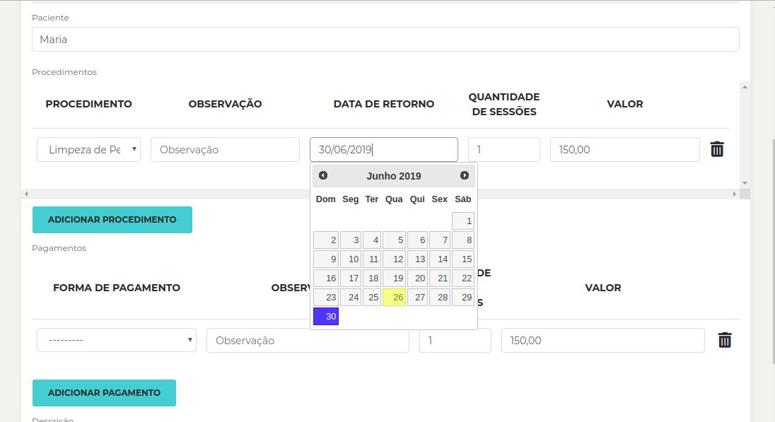 Um dropdown de opções com listar notificações e criar nova notificação